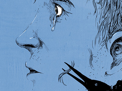 Self-doubt, pt 1 bird blue drawing illustration man portrait sadness