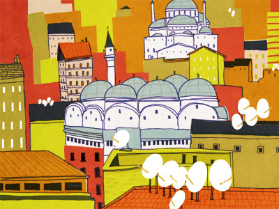 Mosques and Satellite Dishes city illustration istanbul mosque sketchbook
