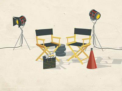 Cinema chairs cinema filmroll illustration spotlights vintage
