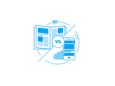 Print vs. Digital blue circle employee app icon illustration magazine phone print staffbase versus