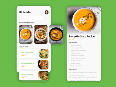 Food Recipes - Mobile App android app design figma food green ios app mobile app