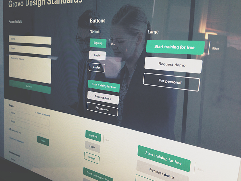 Refreshed buttons & form fields ui grovo web design simple buttons input fields product design flat round style guide