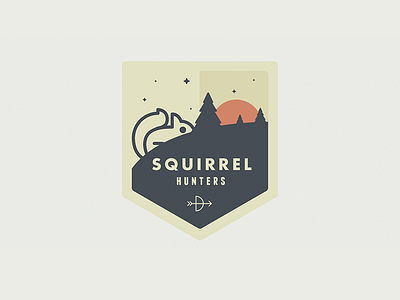 Squirrel Hunters badge crest flat hunters iconography illustration landscape print design shield squirrel typography ui