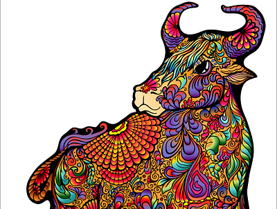 18 animal buffalo bull character children colorful colors cute funny illustraion new year ornament ui