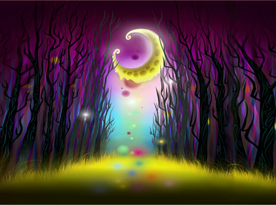 2 cute design fairytale forest halloween illustraion mistery moon moonlight moonshine night night sky nightmare story