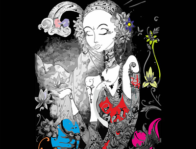 6 animals character cute east elephant god goddess illustration india indian ornament typography vector woman yoga