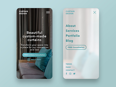 Mobile UX & Website Design for Curtain Designer branding copywriting curtains interface interior design mobile design mobile web design ui user experience ux web design website design