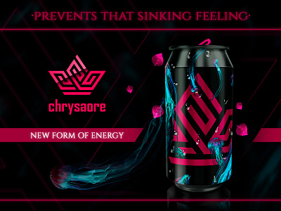 Chrysaore Energy Drink animation brand branding design illustration logo logodesign magenta package mockup packagedesign packagingdesign typography vector