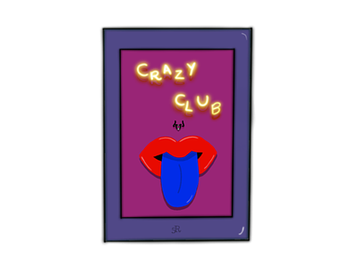 Crazy Club 2dart 2ddrawing 5rdigital art club crazy digital drawing frame illustration mouth neon painting piercing procreate tongue