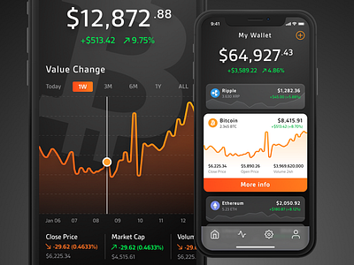 Dark UI - Crypto Wallet analytics bitcoin crypto dashboard interface iphone mobile reports ui user interface ux web app