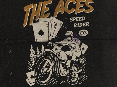 The Aces Speed Rider - Design for sale! apparel design artwork brand design clothing design design graphic design illustration logo motorbike motorcycle mountains vintage