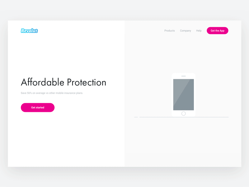 Device Insurance — Revolut Website animation clean gif interaction design minimal principle product page responsive ui ux webdesign website