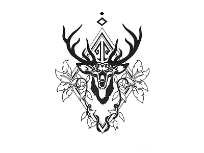 Deer black white illustration