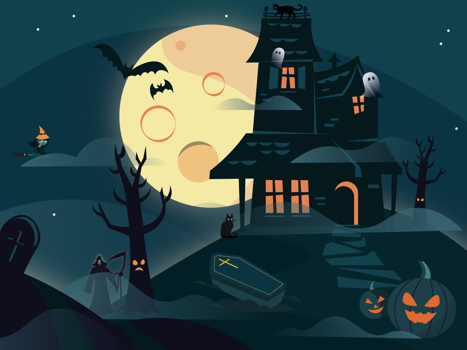 Haunted Graveyard kids illustration illustratie hauntings halloween weekly halloween scene illustrator pumpkin witch haunted house moon graveyard haunted halloween