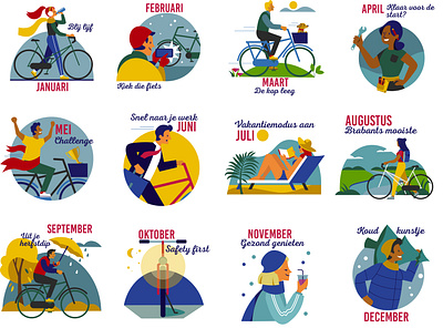 Bicycle Year Calendar adobe illustrator adobe photoshop amsterdam bike biking branding bycicle colorful design editorial healthy holland icons illustratie illustration onsbrabant seasons sjeesmagazine vector year calender