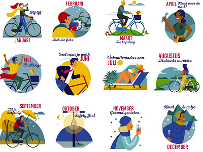 Bicycle Year Calendar adobe illustrator adobe photoshop amsterdam bike biking branding bycicle colorful design editorial healthy holland icons illustratie illustration onsbrabant seasons sjeesmagazine vector year calender