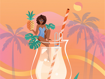 Pina Colada 80s adobe illustrator adobe photoshop branding dark girl design holland illustration packaging illustration palmtrees summer trendy vintage