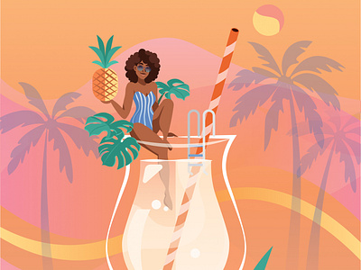 Pina Colada 80s adobe illustrator adobe photoshop branding dark girl design holland illustration packaging illustration palmtrees summer trendy vintage