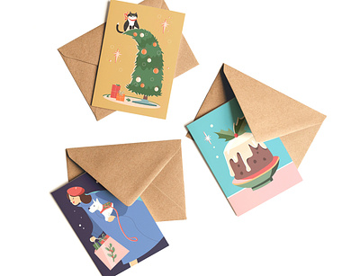 Luxury Illustrated Christmascards adobe illustrator adobe photoshop art branding cards cat christmascards christmaspudding design dog editorial holland illustration