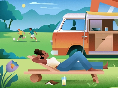 Camping adobe illustrator adobe photoshop amsterdam anwb camping design digitaldrawing editorialillustration holland illustration magazine volkswagen vw