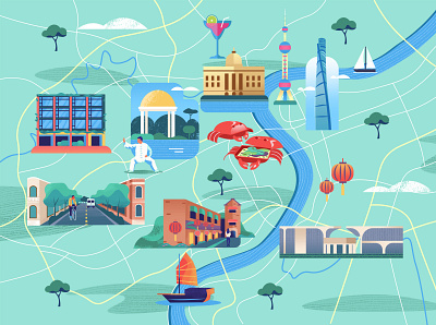 Illustrated map of Shanghai adobe illustrator adobe photoshop amsterdam asian branding city design editorial food holland illustratie illustration krab ui uidesign ux vector web