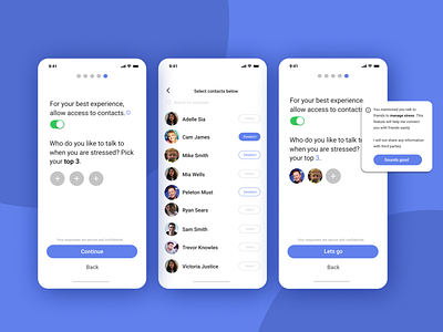 Mental Health AI Onboarding: Selecting Trusted Friends/Family first responder mental health mobile design mobile ui mobile ux stress ui ux