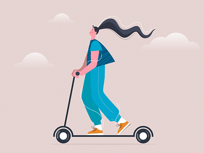 Girl on electric scooter 2d art character character design design drawing face fashion flat graphic happy illustration illustration art illustration2d illustrator modern scooter sport trend vehicle