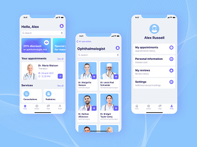 Medical app design app blue catalog design doctor app doctor appointment medical app medicine profile ui