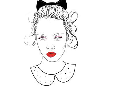 red lips black girl graphic line lips red white