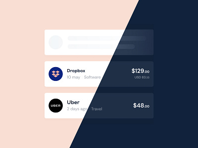 Transaction card design, light & dark mode - Parpera app branding design designer interface jajadesign mobile sydney ui ux