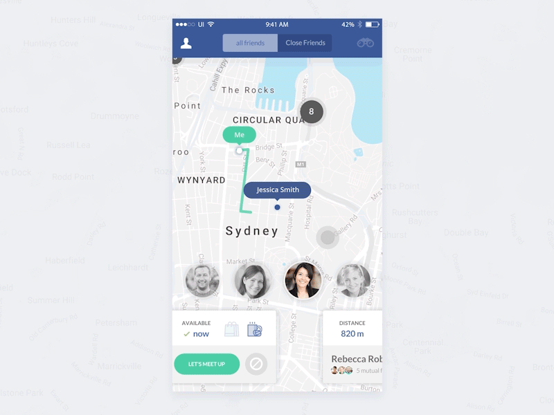 Facebook, let’s meet up - Map view app concept design designer facebook gif interface mobile sydney ui ux