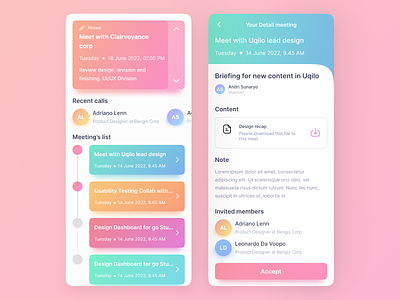 MitangMiting - Meet Management App app color design figma fresh interface meeting mobile pallete pink ui ui ux ui design uidesign uisupply uiux user interface ux uxui yellow