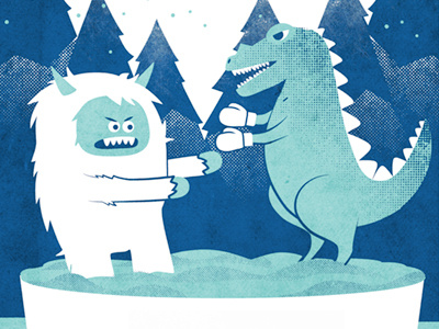 Holiday Card boxing christmas dinosaur fight holiday jello snow trees yeti