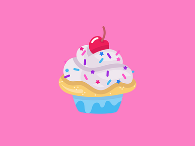 Flat Vector Cupcake 2d 2dart adobe illustrator character cupcake cupcakes cute flat flat design flat icon food game icon illustration indiegame indiegamedev pink unity vector vectorart