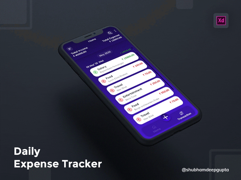 Daily Expense Tracker (Hisab Kitab) AppDesign - Transaction adobexd animation app design design expense expense manager expense tracker hisab history mobile app sdg shubham deep shubham deep gupta tracker transaction transaction history uidesign wallet wallet ui xd design