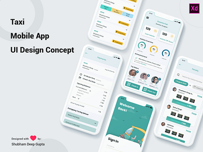 Taxi Mobile UI Design Concept adobexd auto card style dashboard dashboard ui design erickshaw india management app meru ola payment screen service shubham deep taxi taxi booking app travel uber ui ux