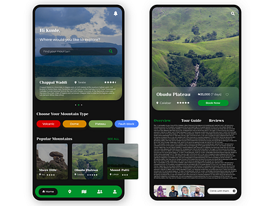 Nigerian Mountain Climbing App UI app app design dark dark mode dark theme dark ui design mountain nigeria travel travel app ui ui ux