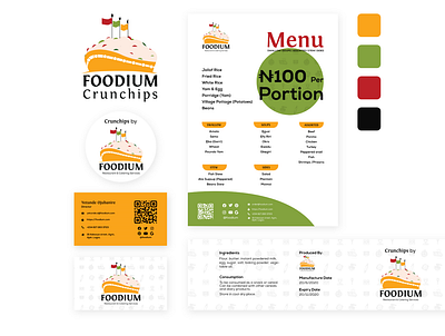 Foodium - Brand Identity Design brand design brand identity branding business card food food illustration illustration logo menu card nigerian qr code restaurant restaurant branding restaurant logo