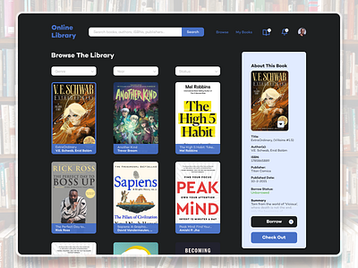 Online Library Dashboard books borrow books design library online library ui user interface ux