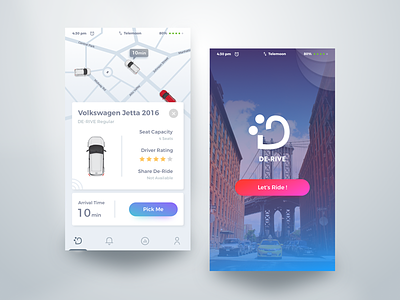 DE-RIVE app car creative flat design google google design ios app lyft lyft design material design minimal design mobile app uber