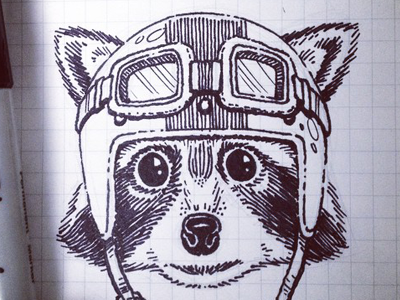 Rebel Raccoon drawing field helmet motorcycle notes raccoon rebel sketch wild