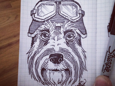 Bearded Biker dog drawing field helmet motorcycle notes rebel schnauzer sketch wild