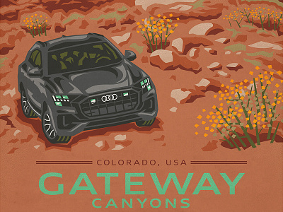 Gateway Canyon Audi Poster adobe audi automotive desert illustration illustrator minimal mountains photoshop poster poster art vector