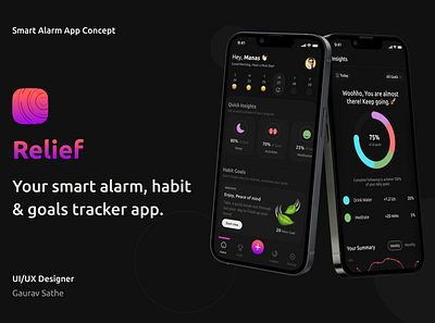 Relief - Smart Alarm App app branding design habits tracker health wellbeing motivation popular relief smart alarm trending ui uidesign ux wellbeing