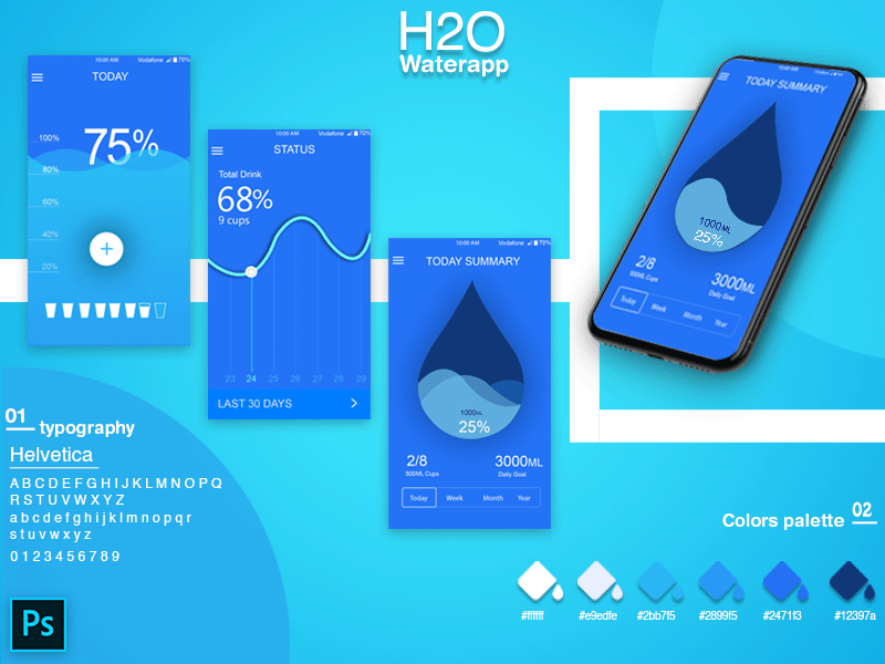 H2O Water app Ui Design