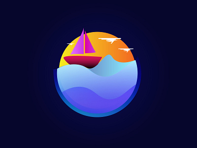 Ocean sunset flat illustration vector