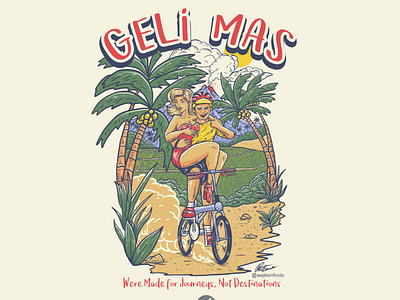 GELIMAS apparel bicycle bike cartoon comic folding bike gowes illustration logo mountain photoshop ricefields shirt sport tropical island tropics tshirt tshirt design