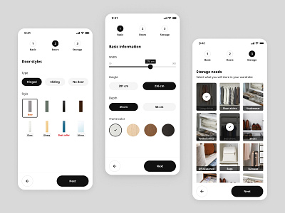 Mobile wardrobe planner_concept 2 app clean design design tool furniture furniture planner ikea minimal minimalist mobile pax planner room planner scandinavia selection skapa tool ui wardrobe wardrobe planner