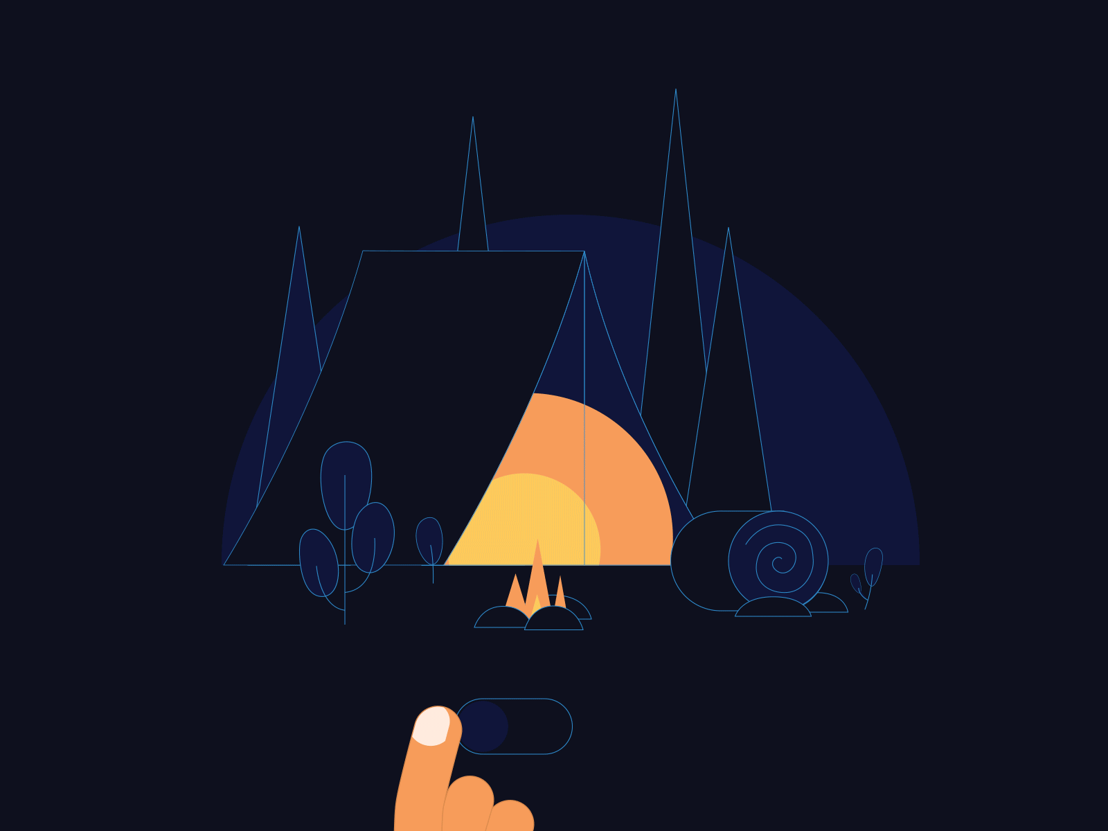 Day/Night Camping after effect animation camping day design fingers fire forest hand illustration loop night switch tent