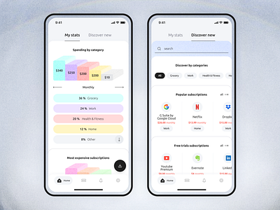 Subscriptions Management Mobile App / 2 analytics app design categories category chart charts colors design management mobile mobile app statistics subscriptions subscriptions management ui ui ux ux